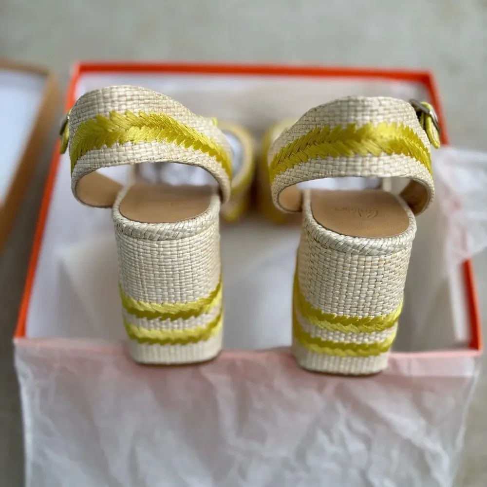 Castaner Vega Heels Heeled Sandals Shoes Raffia Embroidered Tan Green NIB 41